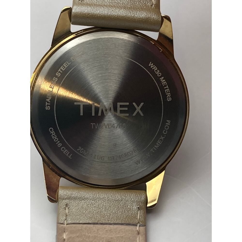 Timex Gold Case White Dial Beige Leather Strap Watch - Picture 10 of 13
